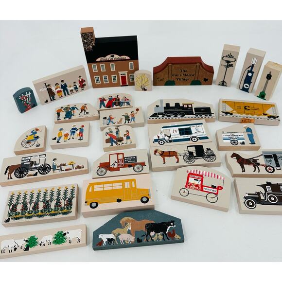 Cats Meow Village Shelf Sitters 80s 90s Faline People Horse & Buggy Train Lot - Picture 1 of 7